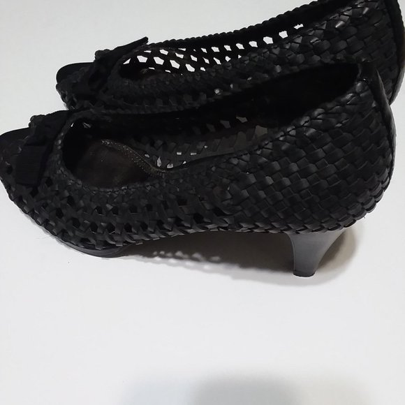 Bongo Breezy Black Woven Open Toe Heels 8.5M - Picture 2 of 5
